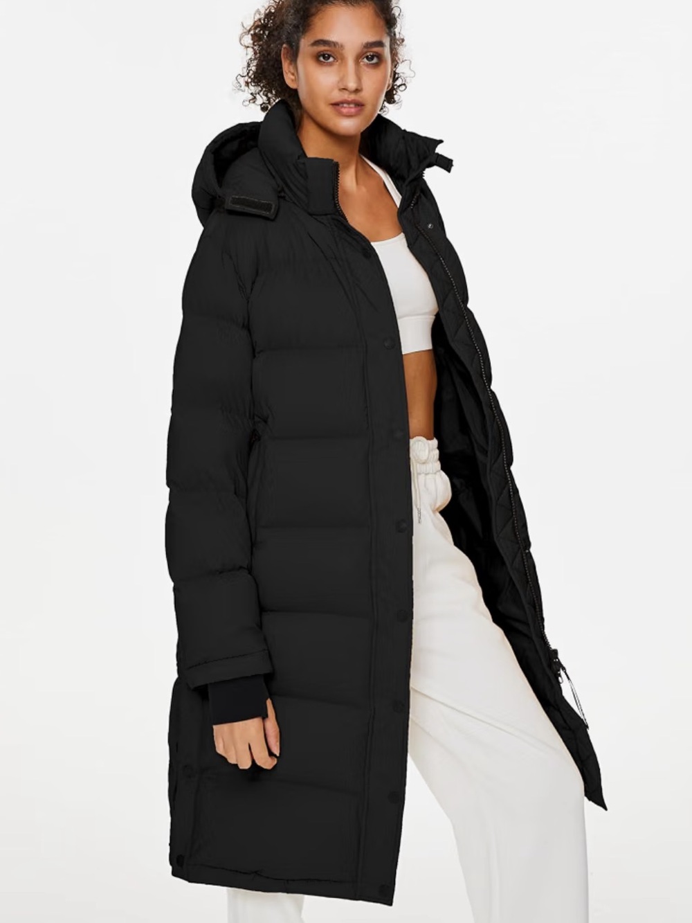 OROLAY Black Long Puffer Coat with Hood and thumb holes- Women's Winter Jacket
